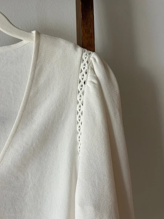 Sezane “Ella” Ecru V-Neck Button-Front Blouse - Picture 3 of 7